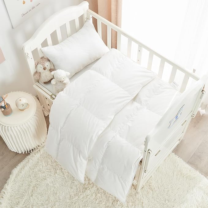 Toddler/Travel/Crib Goose Down Comforter Duvet/Blanket Multifunctional,Hypoallergenic 100% Organic Cotton & Washable Unisex Kids,All Season,White 33x43
