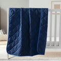 FLXXIE Machine Washable Microfiber Down Alternative Oversized Toddler Comforter, Super Soft and Lightweight Kids Crib Quilted Blanket for Stroller, Travel, 43x60 Inches, Navy Blue