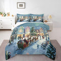 Feelyou Watercolor Christmas Comforter Set Queen Size Santa Claus Bedding Set for Kids Boys Girls Reindeer Sled Duvet Quilt Xmas Tree Bedroom Decor Microfiber 3 Pcs with 2 Pillow Cases