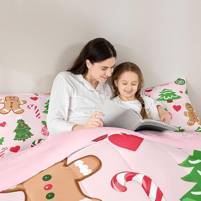 Feelyou Merry Christmas Kids Comforter Set Queen Size Gingerbread Man Bedding Set Christmas Decor Duvet Quilt for Kids Boys Girls Bedroom New Year Gift Decor Microfiber Ultra Soft Breathable