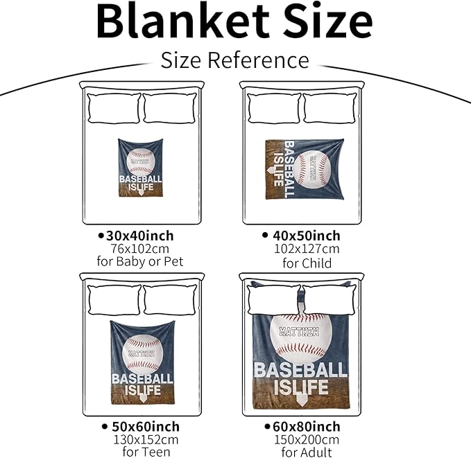 Personalized Baby Balll Soft Blanket: Custom Kids Baseball Design Blanket with Name and Number - Bedding Gifts for Infants Toddlers Adults 60x80inch