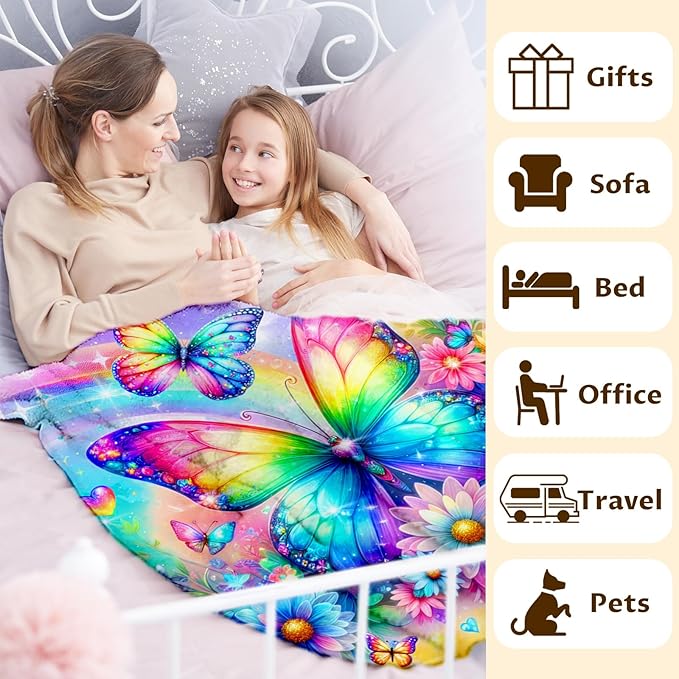 Girls Blanket Butterfly Throw Blankets Gift for Toddler Kids Daughter, 40x50 Inches Soft Cozy Cute Throw for Sofa Couch Living Room Bed Trip