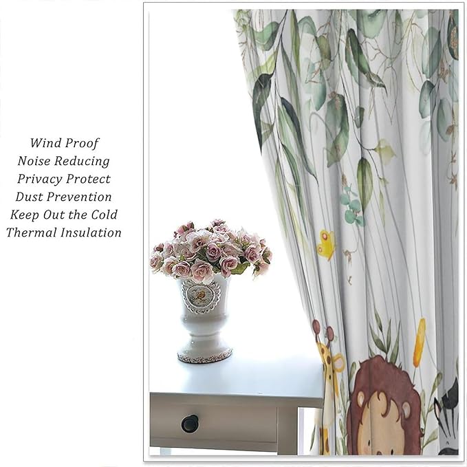 YCness Forest Animal Curtains, Watercolor Wild Animal Bear Fox Deer Kids Window Treatments for Living Room Bedroom, Green Woodland Tree Kids Drapes 2 Panel Sets,42x45 Inch