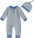 Infant Boys Fall Clothes Newborn Baby Romper Hat Stripe Knit Long Sleeve Bodysuit Jumpsuit Baby Going Home Outfit