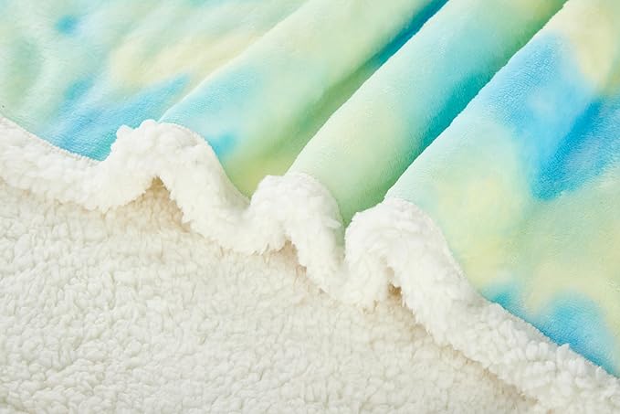 Flannel Baby Blanket Reversible Super Soft Blankets for Boys Girls Infant Newborn Sherpa Receiving Blankets for Crib Stroller Green Tie Dye 30" x 40"