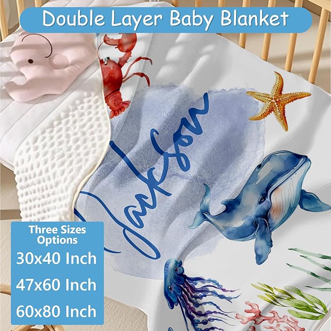 Custom Baby Crib Bedding Set, 5 Pcs Personalized Baby Crib Set with Name, Ocean Animals Design Nursery Bedding Sets, Toddler Bedding Set, Newborn Infant New Parents Customized Gift