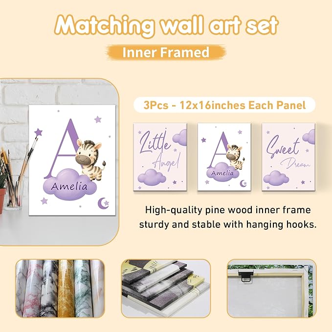 Personalized Baby Crib Bedding Set, 5 Pcs Custom Name Nursery Bedding Set, Purple Zebra Baby Bedding Set for Boys Girls, Double Layer Crib Sets, Customized Gifts for Infant Toddler New Parents