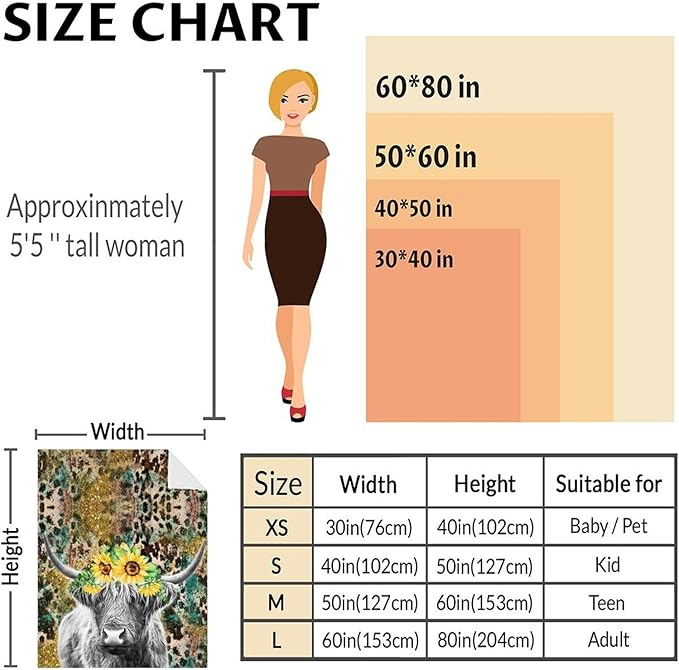 Highland Cow Blanket, Cute Cow Throw Blanket Gift for Women Girls Highland Cow Lovers, 50x40 Inches Soft Fuzzy Flannel Leopard Print Blankets for Crib Couch Sofa Travel