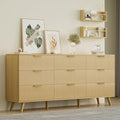 63" Long Fluted 9 Drawer Dresser for Bedroom - Modern Chest of Drawers - Natural Wood Dresser - Boho Storage Wood Organizer for Living Room, Hallway, Closet