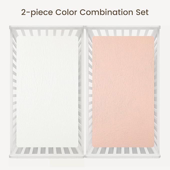david's kids Muslin Crib Sheets for Girls, 2 Pack 100% Cotton Soft Breathable Fitted Baby Sheet Set, Standard 52"x28" Crib and Toddler Mattress, Snow White & English Rose
