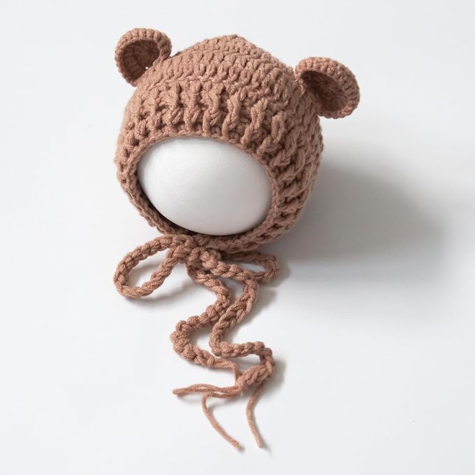 Zeroest Newborn Baby Boy Girl Photography Props Bear Hat Outfits Crochet Kint Handmade Cap Set for Newborn Photo Shoot