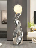 Bofea-Modern Floor Lamps for Living Room,Funky Lamp,Modern Silver Floor Lamp with 3D Moon Lamp,4 Different Light Colors Led Standing Lamps for Living Room Bed Room Office