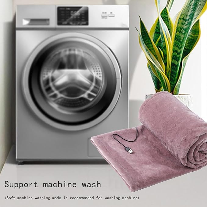 Portable Heated Blanket Throw - USB Charging Flannel Electric Blankets, Fast Heating Warming Winter Throw Blanket for Women, Machine Washable (Light Pink, 55X31 Inches)