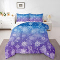 Feelyou Christmas Bedding Set Soft for Boys Girls, Winter Snowflake Comforter Set Queen Size Purple Blue Gradient Duvet Quilt Microfiber Bedroom Decor 3 Pcs with 2 Pillow Cases
