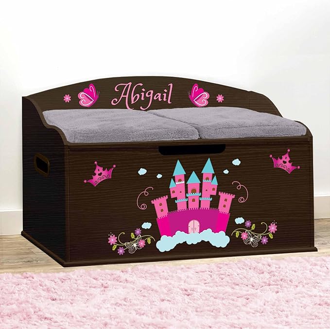DIBSIES Personalized Creative Wonders Toy Box, Princess, 30 x 19.25 x 18 inches, Soft-Close Lid (Espresso)