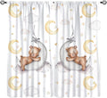 Cartoon Bear Curtains, Cartoon Watercolor Lovely Bear Moon Stars Printed Blackout Window Treatments, Rod Pocket Thermal Insulated Drapes 2 Panel Sets for Kids Bedroom Nursery Classroom, 42"W X 54"L