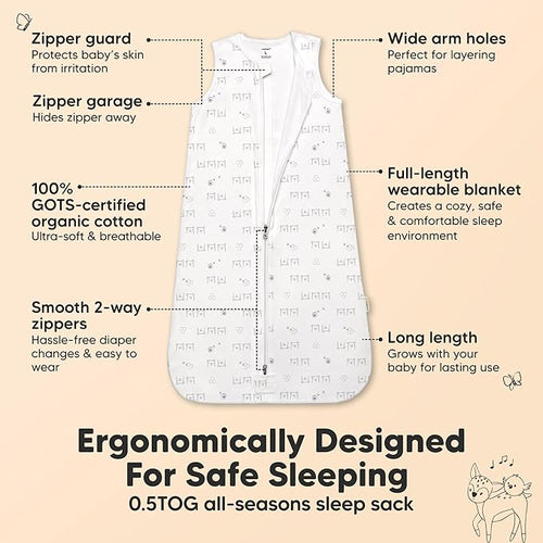 2-Pack Baby Sleep Sacks, Zipper Wearable Blanket - 0.5TOG Organic Cotton, Lightweight, Soft Cozy Infant Sleeping Sack 3-6 months,Easy to Wear Small Newborn Transition Swaddles Sleepsacks (BumbleBear)