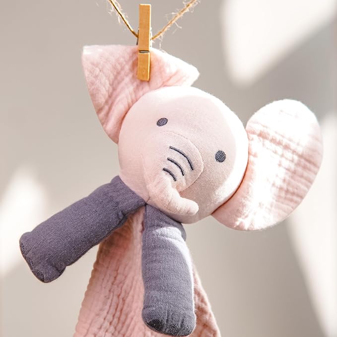 lulumoon Elephant Baby Security Blanket: Skin-Friendly Muslin Snuggle Lovey for Self-Soothe - Newborn Gift for Baby Shower