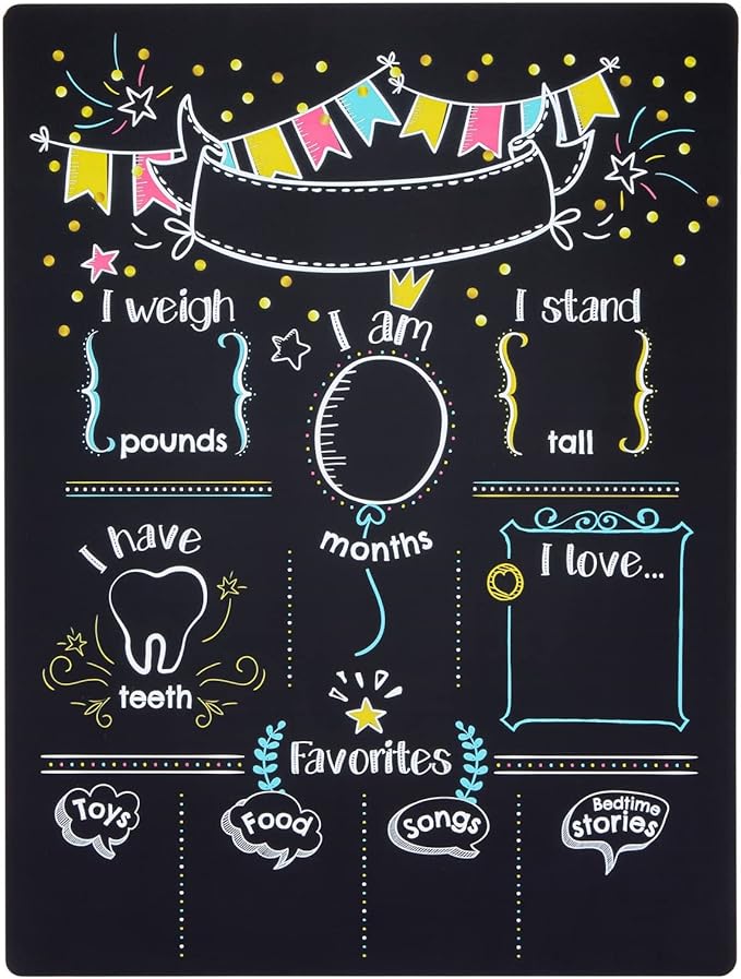 Blue Panda Baby Milestone Chalkboard - Monthly Photo Prop & Baby Growth Board - Birthday Milestones Board - Reusable Chalk Surface & Infant Tracker - 12 x 15.6 in, Vertical, Blue