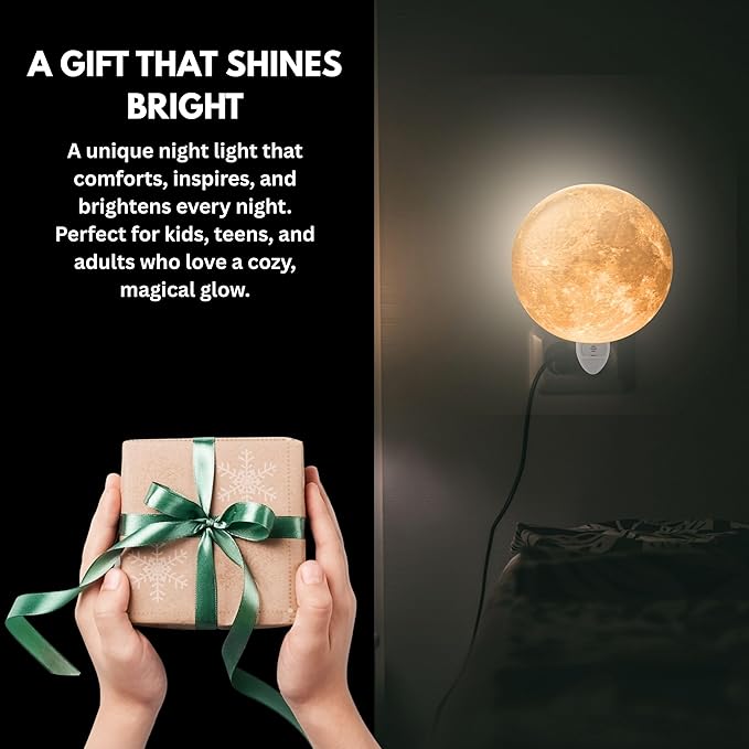 Moon Night Lights | Night Lamp LED Light | 3D Solar System NightLight, Planet Home Décor, Space Nursery, Kids Room, Space Gift, Birthday Gifts, Bedroom Decorations (Moon, 4 Inch)