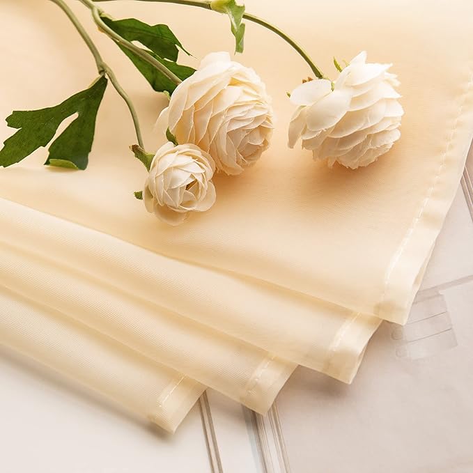 MIULEE Short Sheer Curtains 30 Inch Length for Kitchen Bathroom Cafe Half Window Treatment, Rod Pocket Tier Curtains 2 Panels, 29x30 Inches Long, Cream Beige