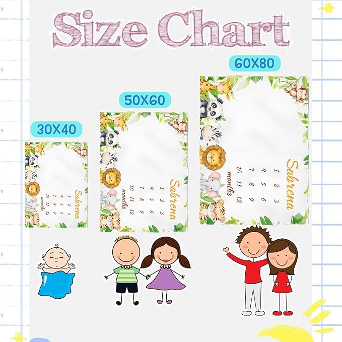OLIVE OLIVIA Personalized Monthly Baby Milestone Blanket, Baby Months Blanket, Perfect Custom Newborn Gifts,50"x60"