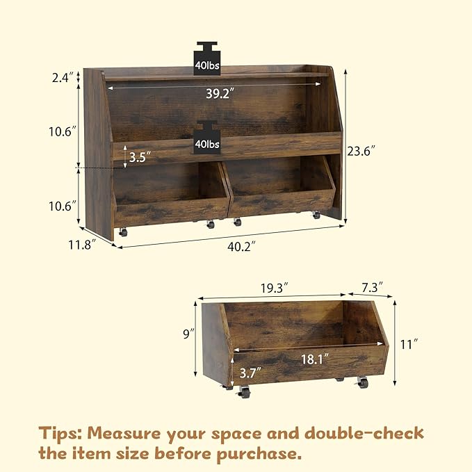 COZPAW Toy Storage Organizer, 2 Tier Montessori Shelf with Movable Bins, Toy Organizers Book Shelf for Kids Room, Playroom, Nursery (Brown)