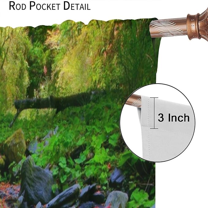 Forest Landscape Blackout Curtains, Natural River Rainforest Waterfalls Plant Print Pattern Window Drapes, for Bedroom Living Room 42" W X 54" L