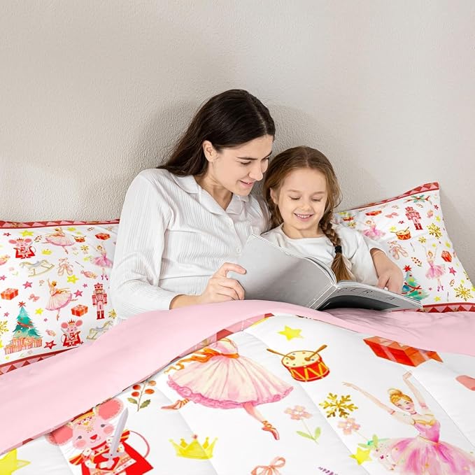 Feelyou Christmas Comforter Set All Season Ballet Nutcracker Bedding Set with 1 Pillow Cases Snowflake Kids Twin Bedclothes Bedroom Decor Duvet Quilt Breathable Soft Lightweight