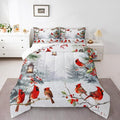 jejeloiu Kids Red Cardinal Comforter Set Toddler Christmas Theme Bedding Set for Boys Girls Teens Xmas Birds Winter Country Woodland Animal Duvet Quilt Room Decor