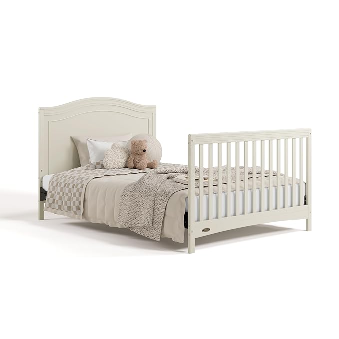 Graco Paris 4-in-1 Convertible Crib - GREENGUARD Gold Certified, Converts to Toddler Bed, Daybed and Full Bed, Fits Standard Crib Mattress, Adjustable Mattress Base, Frosted Oat