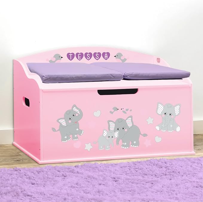 DIBSIES Personalized Creative Wonders Toy Box, Pink Elephants, 30 x 19.25 x 18 inches, Soft-Close Lid (Pink)