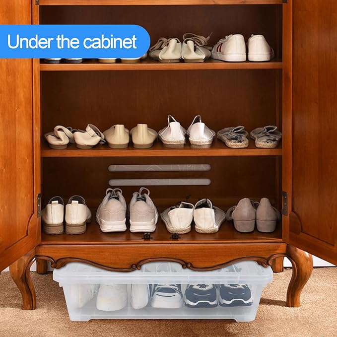 42 L 4 Packs Plastic Under Bed Storage Container with Lids, Clear Underbed Storage Bin with Wheels