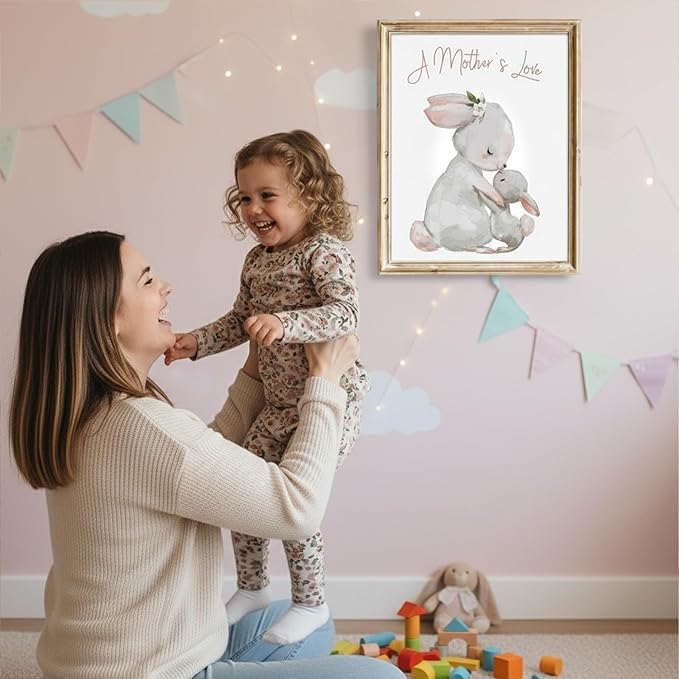 DREAM BIG PRINTABLES Mother and Child Bunny Wall Art Print - Unframed - 11x14 | Nursery Decor | Bedroom Decor | Room Decor Aesthetic | Bedroom Wall decor