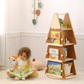Solid Wood Kids Bookshelf, 4 Tier Rotating Bookshelf, 360° Revolving Bookcase Floor Standing Tree Book Shelf for Kids Rooms, Living Room, Nursery
