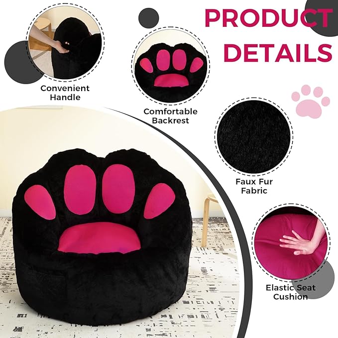 Bean Bag Chair for Adults Teens, Faux Fur Pet's Paw Shape Beanbag Chairs Memory Foam Filled Accent Floor Sofa for Kids Reading, Gaming, Relaxing in Living Room, Bedroom, Dorm, Playroom