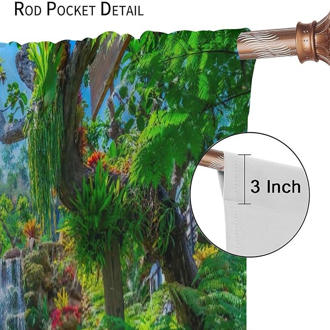 Waterfall Blackout Window Curtains, Spring Forest Nature Landscape Theme Pattern Print Window Drapes, for Living Room Bedroom 52x84in 2 Panels