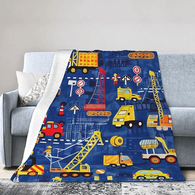 Excavator Blanket Construction Decor Throw Blanket Super Soft Flannel Lightweight Fluffy Plush Fuzzy Fleece Toddler Blanket Gifts for Kids Boys Girl Woman for Bed Sofa Bedding 50"X60"