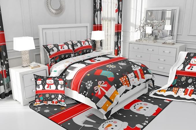 Feelyou Christmas Comforter Set Twin Size Snowman Bedding Set for Kids Boys Girls Snowflake Duvet Quilt New Year Gift Bedroom Decor Microfiber 2 Pcs with 1 Pillow Cases