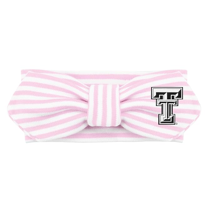Creative Knitwear Texas Tech Red Raiders Infant Girls Pink/White Striped Hair Knot Headband Embroidered Logo - Size Newborn - 4T