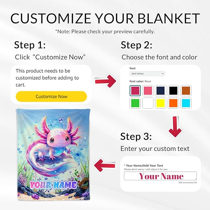 Custom Kids Blankets for Girls - 30 x 40 Inches Lap Size Axolotl Blanket for Girls - Blue Kids Throw Blankets for Crib, Office