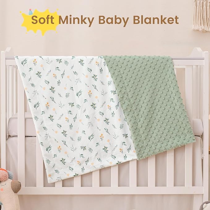 david's kids Micro Fleece Minky Baby Blanket for Boys Girls with Double Layer and Soothing Raised Dots, Breathable and Soft Lightweight Receiving Blanket for Newborns, 40x50 Inches, Leaf & Floral