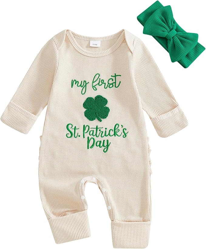My First First St Patricks Day Baby Girl Outfit Newborn Lucky Clover Jumpsuit Romper Cute Infant Spring Clothes