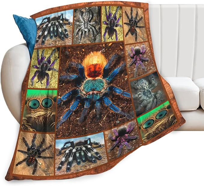 Tijuboni Tarantula Spider Throw Blanket Spider Gifts for Boys Men Girls Women Kids Adults Soft Flannel Fleece Blanket for Couch Sofa Bed Home Decor 60"x80"