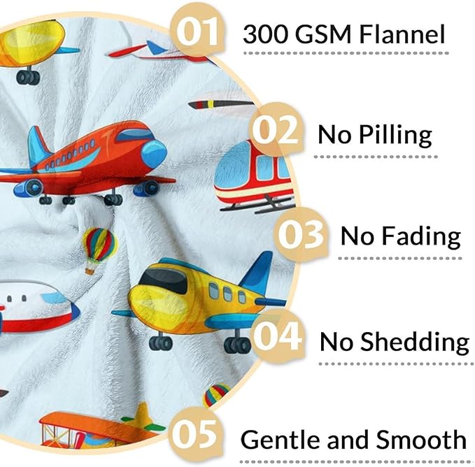 Cute Throw Blanket for Adults - 60" x 80" Inches Airplane Throw Gifts for Boys - Blue Warm Cozy Aircraft Blanket for Bed, Couch, Travel
