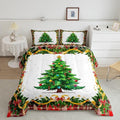 Christmas Tree Bedding Set Full Size,Merry Christmas Comforter Set for Kids Boys Girls Room Decor,Snowflake Bowknot Green Pine Leaves Duvet Insert 3Pcs,Xmas Plaid Patchwork Quilt Set,2 Pillowcases