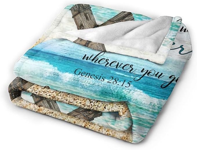 Tijuboni Christian Religious Jesus Throw Blanket Ocean Beach Gifts for Women Men Girls Boys Kids Adults Soft Flannel Fleece Blanket for Couch Sofa Bed Home Decor 50"x60"