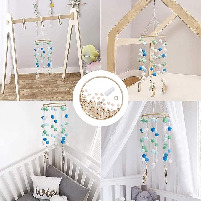 Baby Mobile for Crib, DIY Wooden Baby Crib Mobile Set with Bamboo Ring, Beads and Cotton Thread for Nursery Decor Gifts