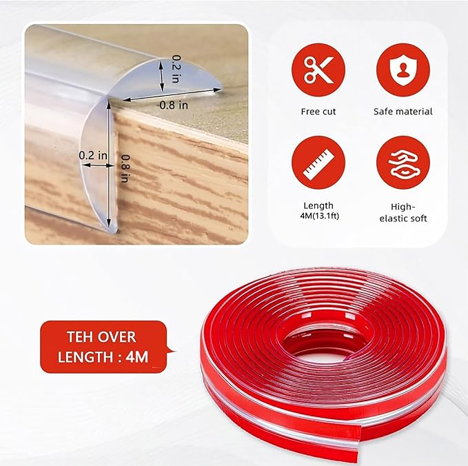 Corner Protector Baby,Corner Protectors for Furniture,Crib Bumpers,Edge Protector Strip with 3M Adhesivef (13.1ft（4M） 0.8 * 0.8in with 4 Corners) Soft and Safe