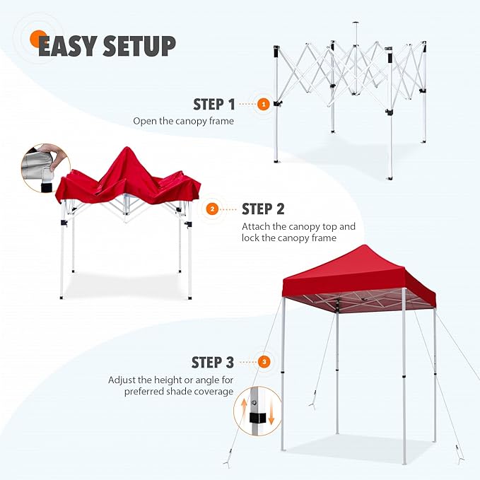 EAGLE PEAK 5x5 Pop Up Canopy Tent Instant Outdoor Canopy Easy Set-up Straight Leg Folding Shelter, Red